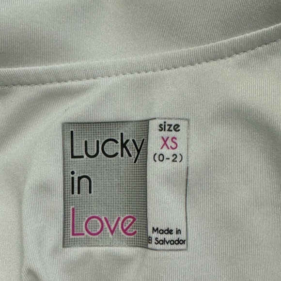Lucky in Love Stylish White and Blue Women's Top Size XS - Picture 5 of 7